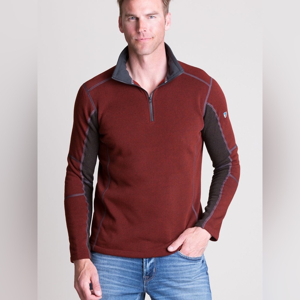 Kuhl 1/4 Zip Kashmira Men’s Pullover in Brick/Charcoal Men’s Sweater Size Medium